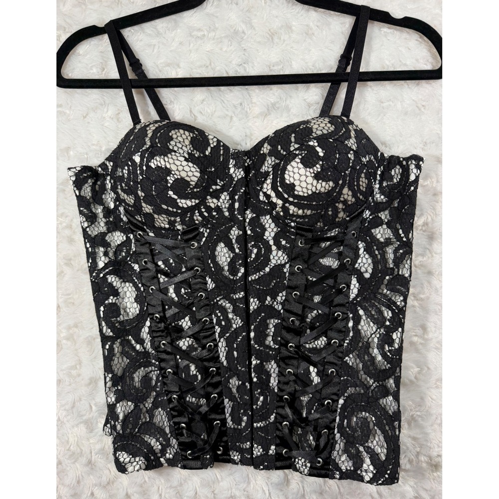 Charlotte Russe Women Medium Black Lace Bustier Camisole Corset Top NWT
